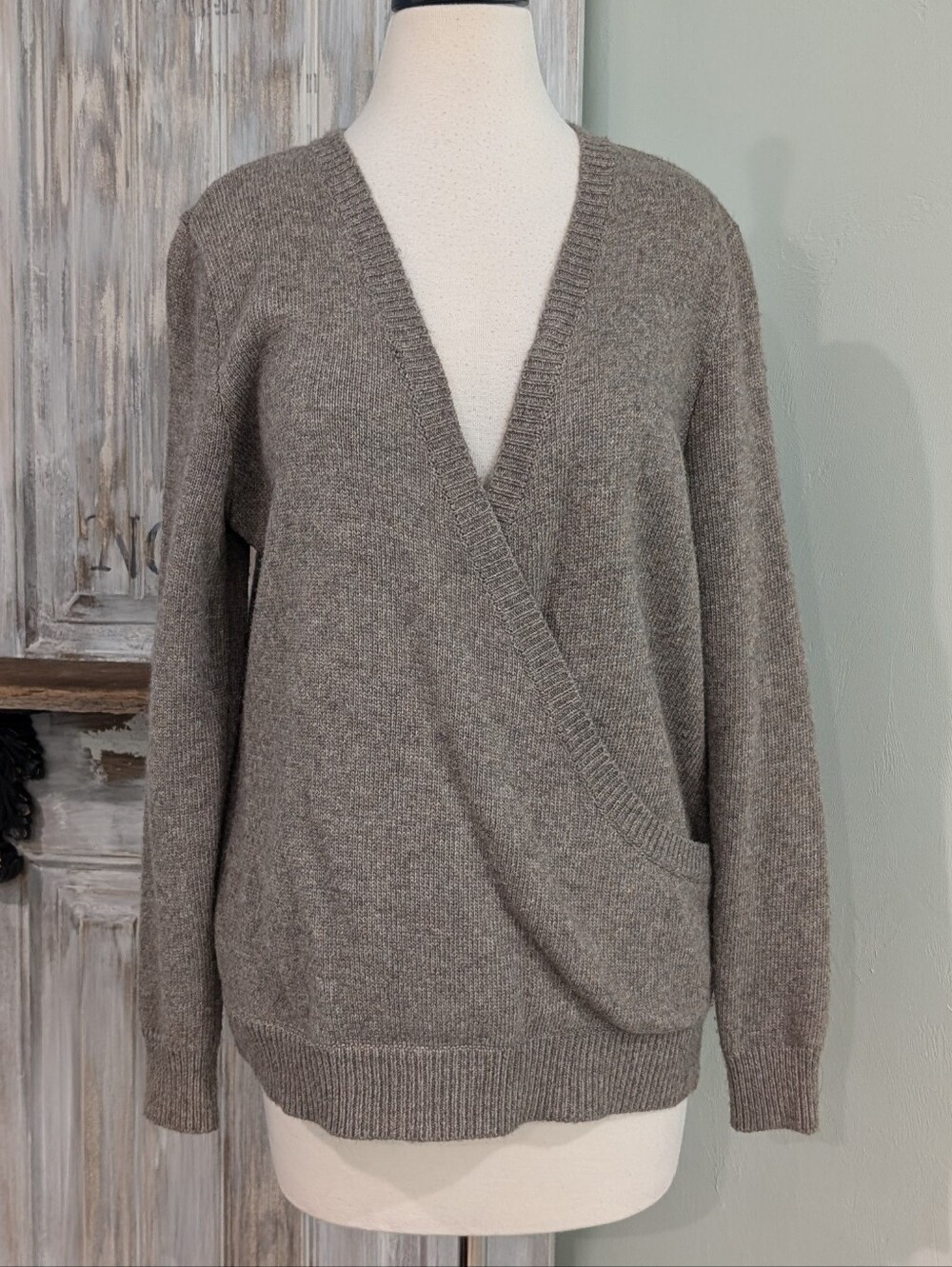 Lovestitch Gray Wrap-Front V-Neck Sweater